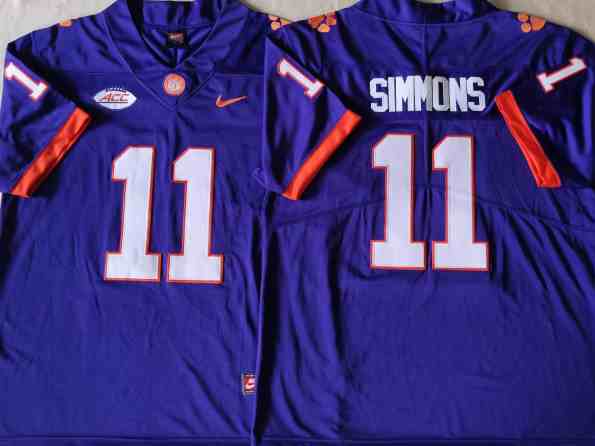 Men’s NCAA Clemson Tigers Purple #11 SIMMONS High School College Football Jerseys