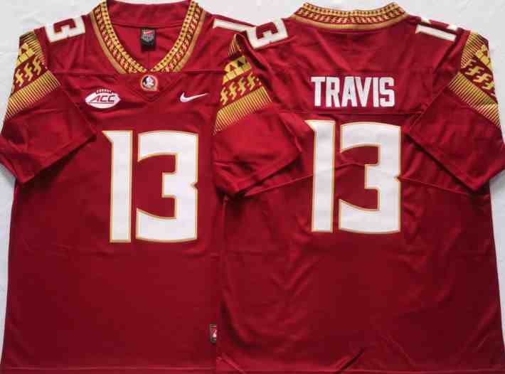 Men's Florida State Seminoles Red #13 TRAVIS Colleage NCAA Football Jerseys