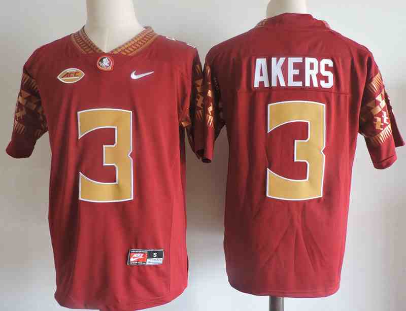 Men's Florida State Seminoles #3  AKERS Red College Football Stitched Nike NCAA Jersey