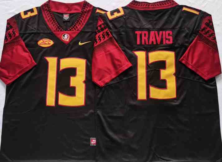 Men's Forida State Seminoles Black #13 TRAVIS Colleage NCAA Football Jerseys