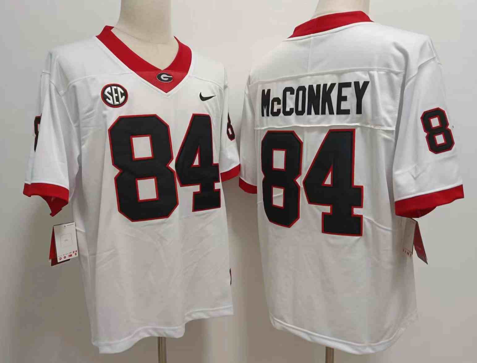 Men’s Georgia Bulldogs #84 Ladd McConkey white new font  College Football Jersey