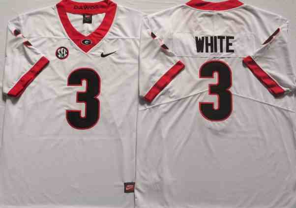 Men’s Georgia Bulldogs #3 WHITE White College Football Jersey