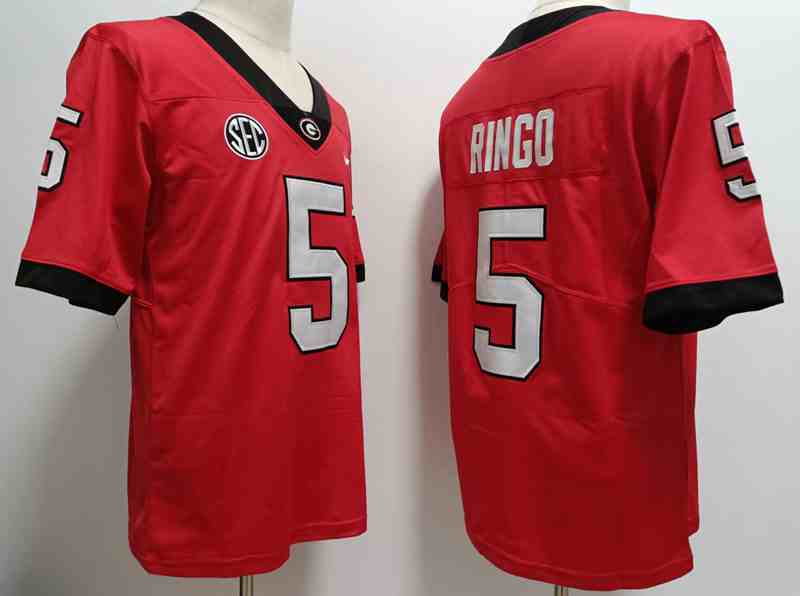 Men’s Georgia Bulldogs #5 Kelee Ringo  red  new font Game College Football Jersey