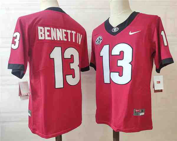 Men’s Georgia Bulldogs #13 Stetson Bennett IV red  new font Game College Football Jersey