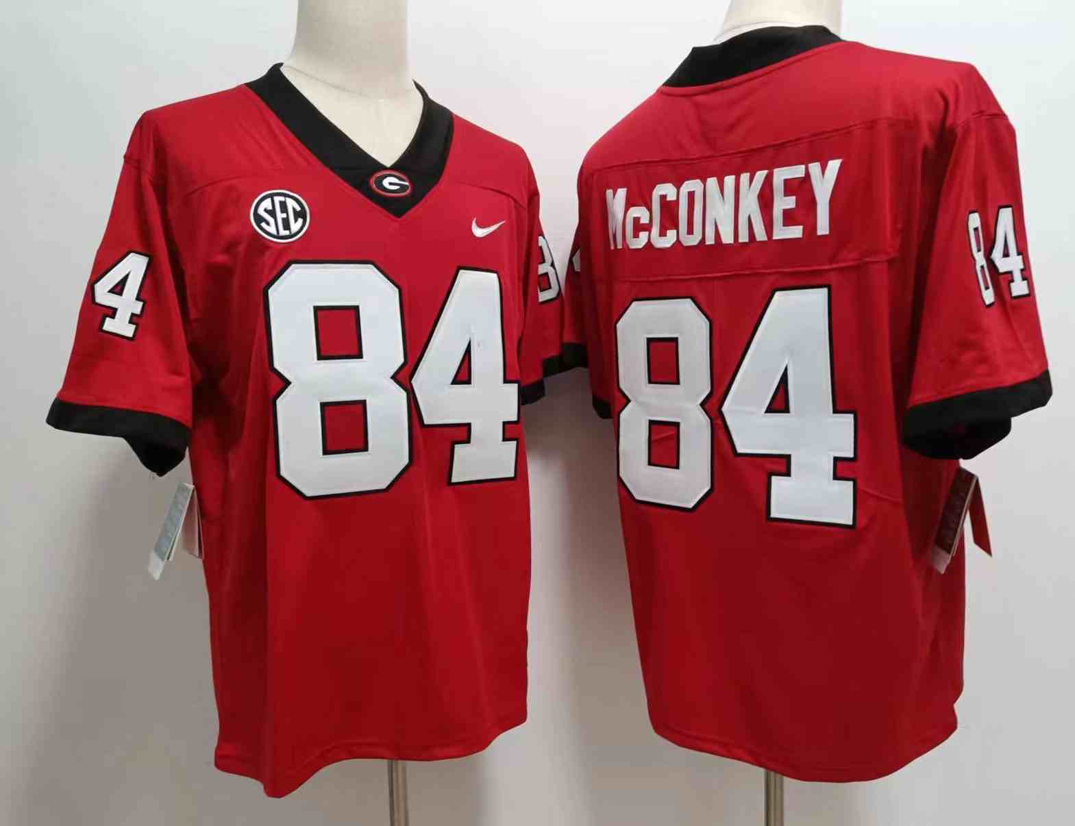 Men’s Georgia Bulldogs #84 Ladd McConkey red new font  College Football Jersey