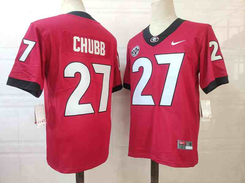 Men’s Georgia Bulldogs #27 Nick Chubb red College Football Jersey