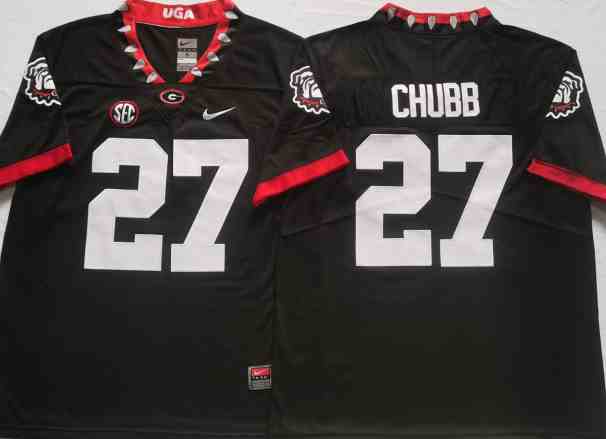 Men’s Georgia Bulldogs #27 Nick Chubb black new font logo patch College Football Jersey