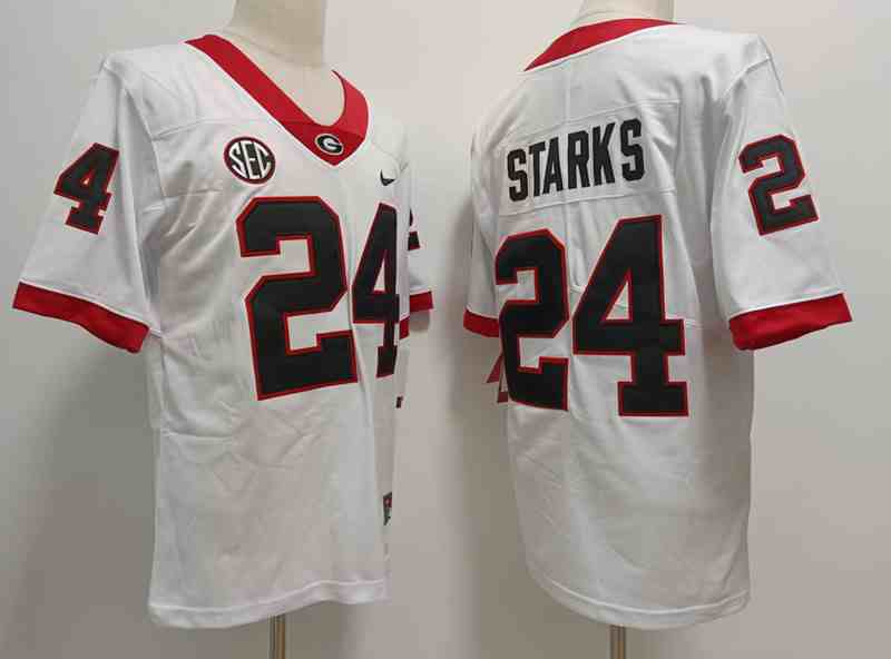 Men’s Georgia Bulldogs #24 Malaki Starks white new font College Football Jersey