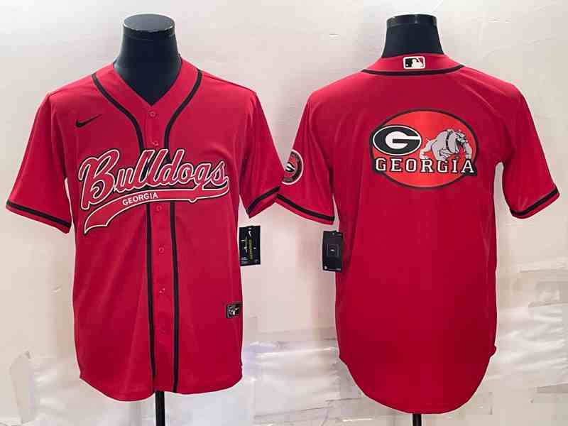 Men's Georgia Bulldogs Red Team Big Logo With Patch Cool Base Stitched Baseball Jersey-1