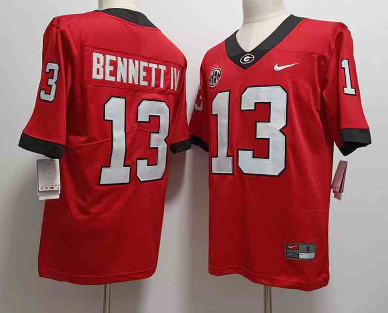Men’s Georgia Bulldogs #13  Stetson Bennett IV RED  new font Game College Football Jersey