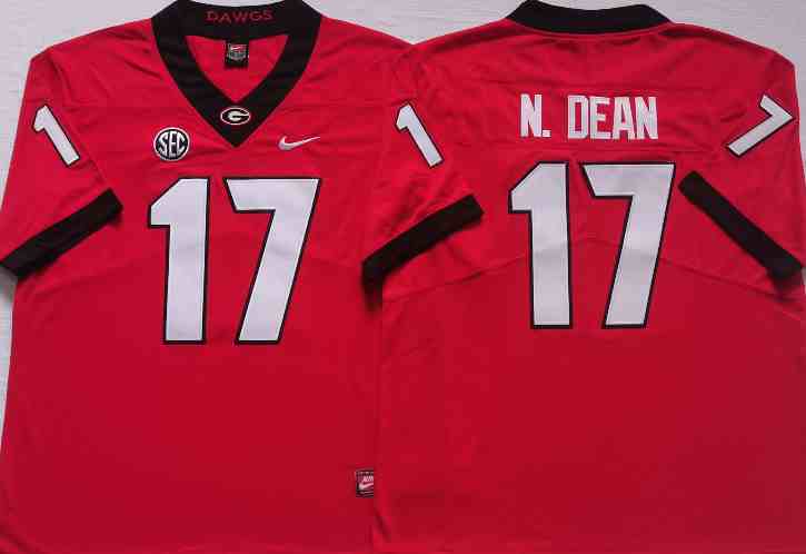 Men’s Georgia Bulldogs #17 Nakobe Dean red College Football Jersey