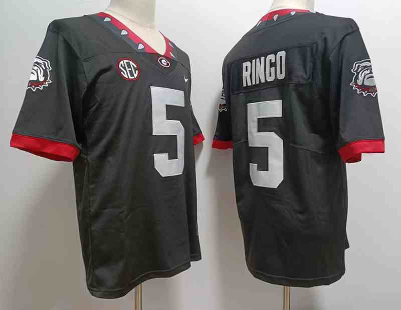 Men’s Georgia Bulldogs #5 Kelee Ringo  black  new font Game College Football Jersey