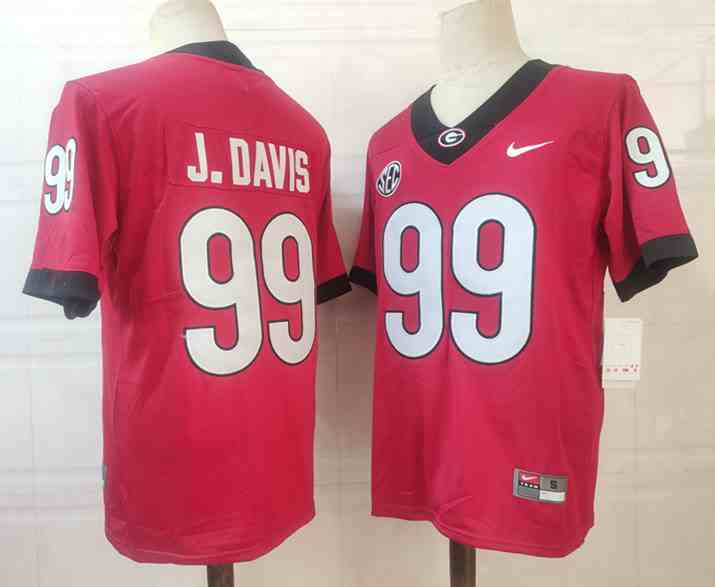 Men’s Georgia Bulldogs #99 Jordan Davis red College Football Jersey