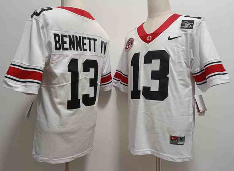 Men’s Georgia Bulldogs #13  Stetson Bennett IV white  40th new font Game College Football Jersey