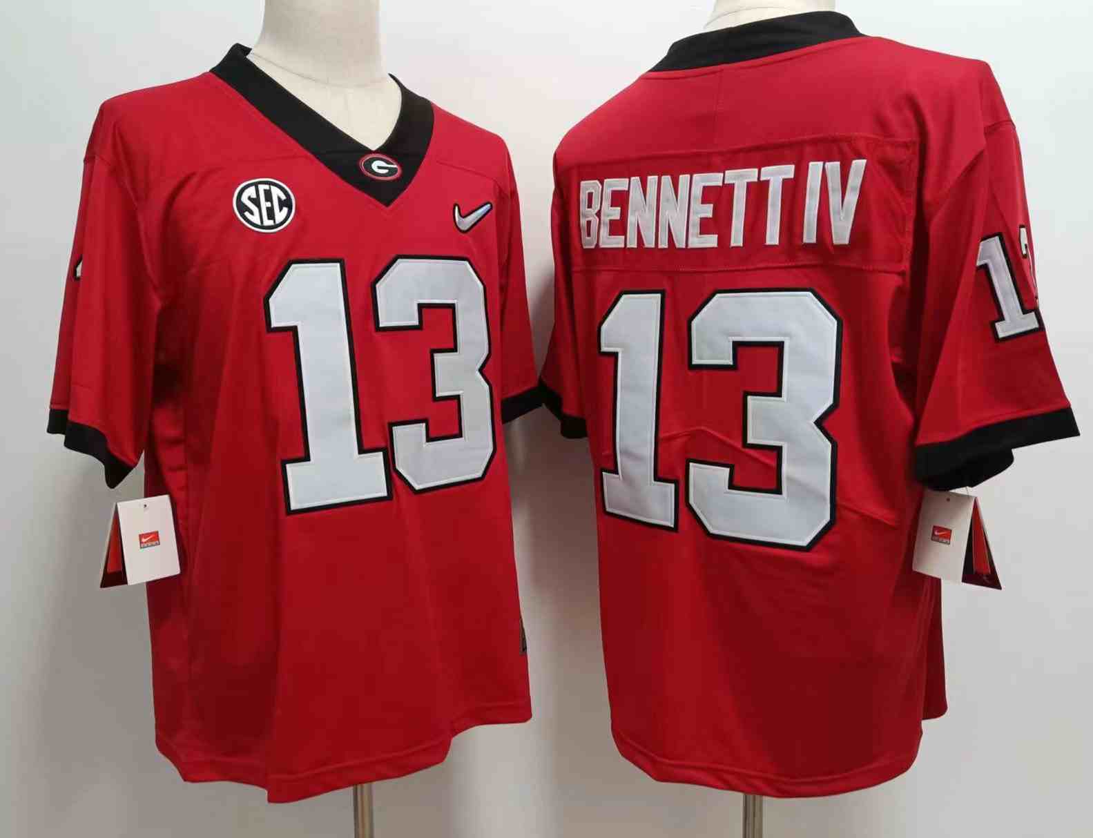Men’s Georgia Bulldogs #13  Stetson Bennett  IV red  new font  Diamond Nike Game College Football Jersey