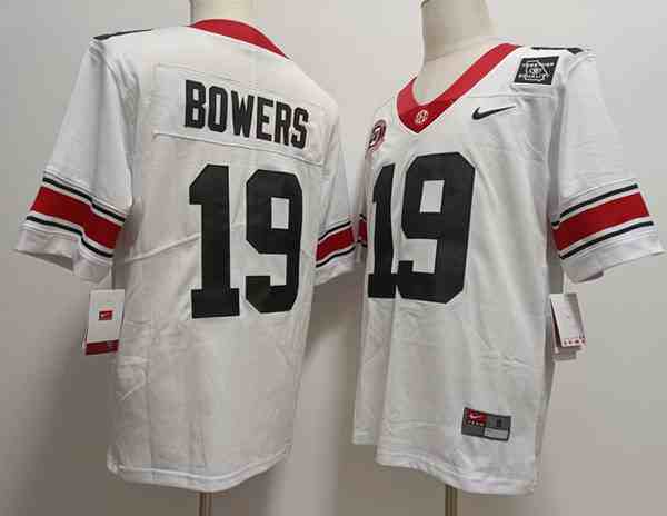 Men’s Georgia Bulldogs #19 Brock Bowers white new font 40th patch College Football Jersey