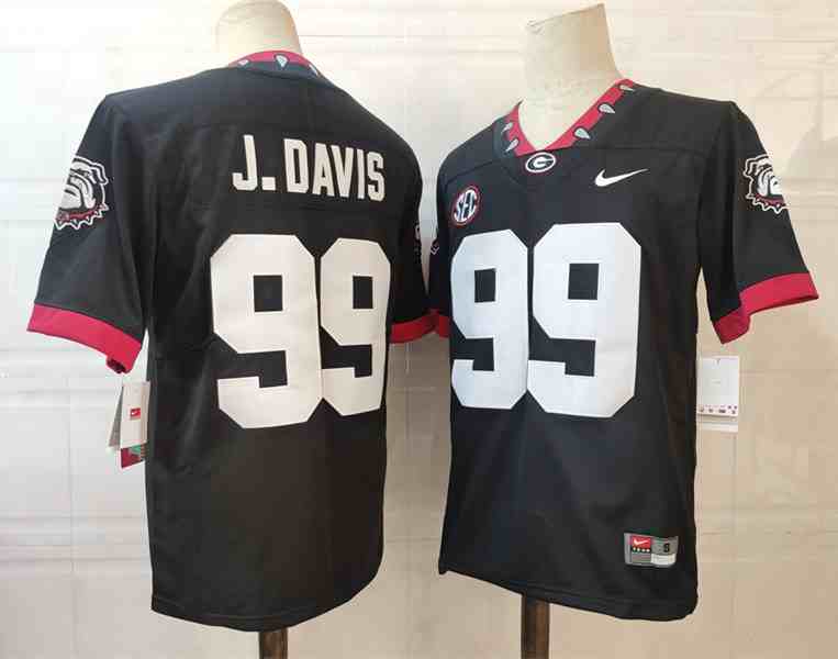 Men’s Georgia Bulldogs #99 Jordan Davis black new font logo patch College Football Jersey