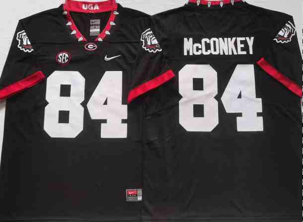 Men’s Georgia Bulldogs #84 Ladd McConkey black new font logo patch College Football Jersey