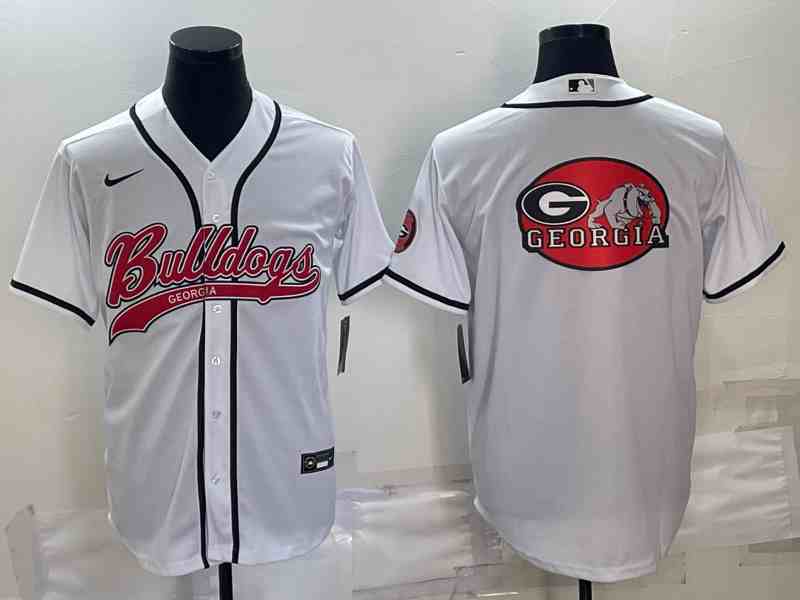 Men's Georgia Bulldogs White Team Big Logo With Patch Cool Base Stitched Baseball Jersey (2)