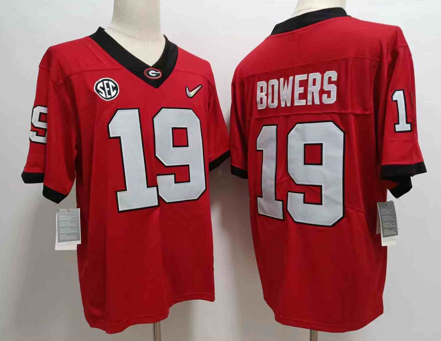 Men’s Georgia Bulldogs #19 Brock Bowers red  new font  Diamond Nike Game College Football Jersey