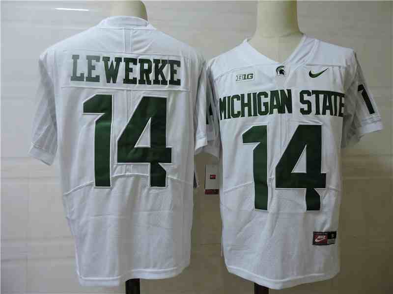 Men's NCAA Michigan State Spartans Kirk Cousins 14 Lewerke White Football Jersey