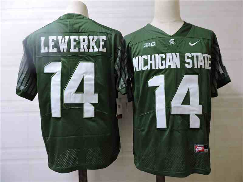 Men's NCAA Michigan State Spartans Kirk Cousins 14 Lewerke Green Football Jersey