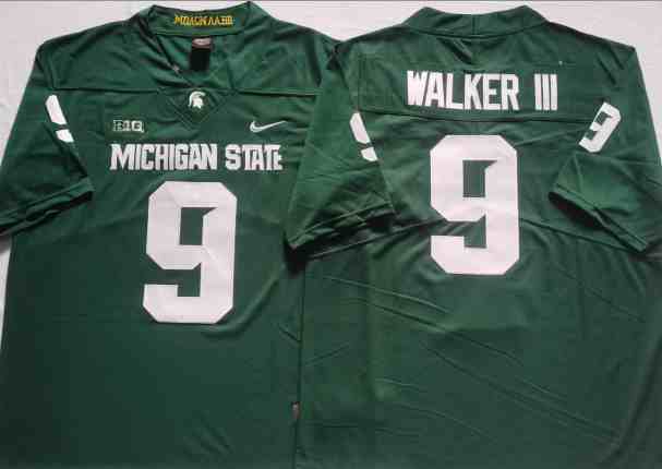 Men's NCAA Michigan State Spartans Green #9 WALKER III Green Football Jersey