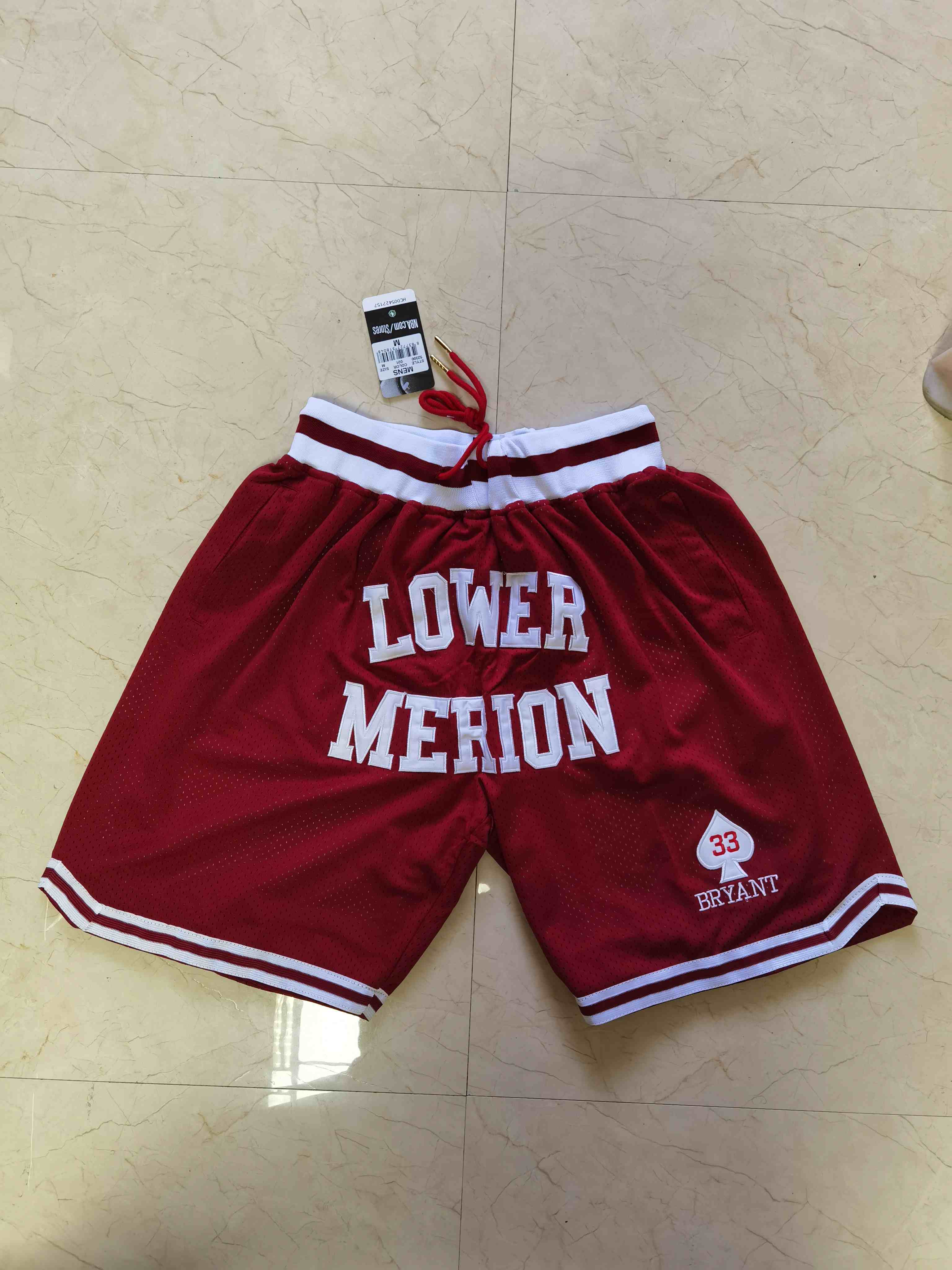 Men's Lower Merion #33 Kobe Bryant High School red Pants Pocket Pants