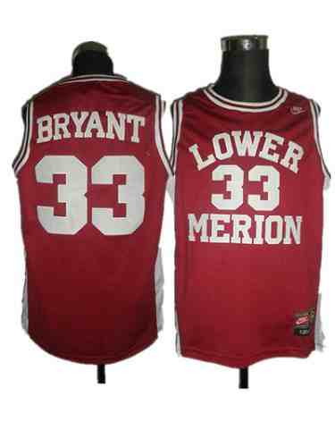 Merion #33 Kobe Bryant Red Basketball Embroidered NCAA Jersey