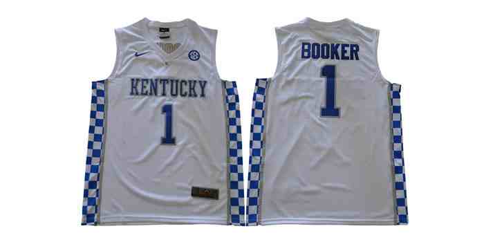 Kentucky Wildcats 1 Devin Booker White Colleage NCAA Basketball Jerseys