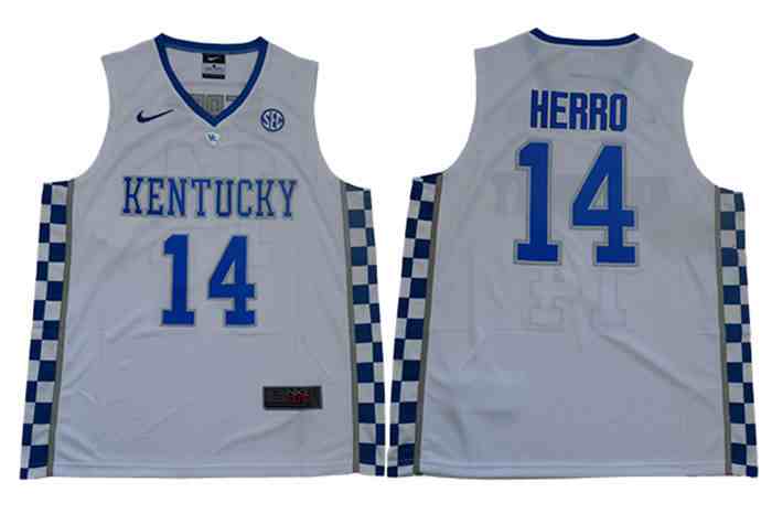 Kentucky Wildcats 14 Tyler Herro White Colleage NCAA Basketball Jerseys
