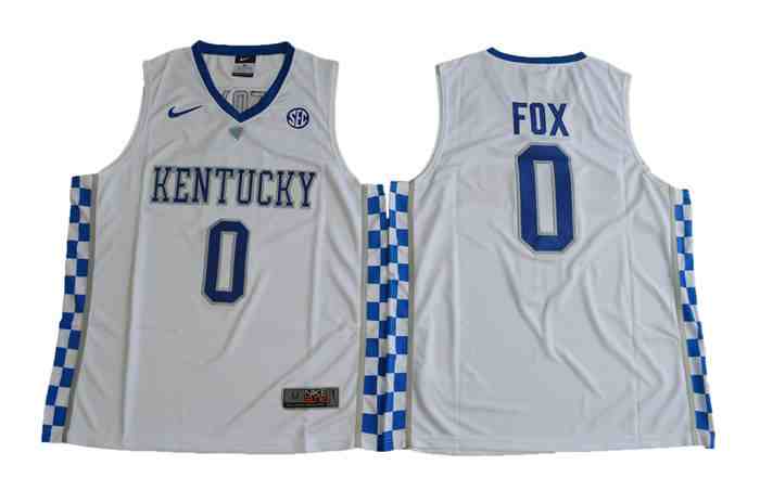 Kentucky Wildcats 0 De'Aaron Fox White Colleage NCAA Basketball Jerseys
