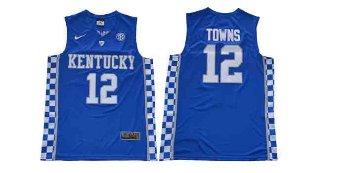 Kentucky Wildcats 12 Karl Anthony Towns Blue Colleage NCAA Basketball Jerseys