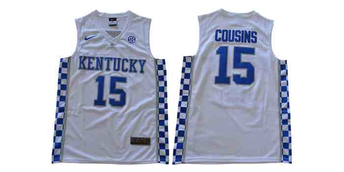 Kentucky Wildcats 15 DeMarcus Cousins White Colleage NCAA Basketball Jerseys