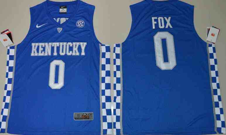 Kentucky Wildcats 0 De'Aaron Fox Blue Colleage NCAA Basketball Jerseys