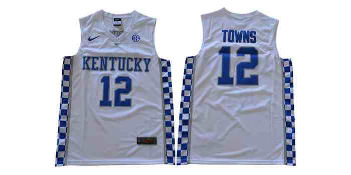 Kentucky Wildcats 12 Karl Anthony Towns White Colleage NCAA Basketball Jerseys