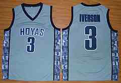 Georgetown Hoyas Allen Iverson 3 NCAA Basketball Throwback  Grey Jersey