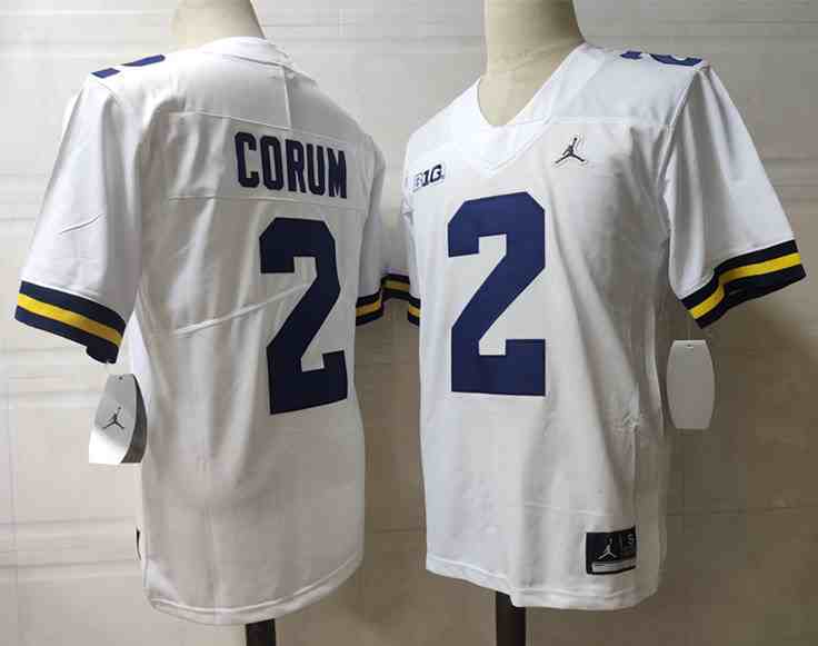 Men's Michigan Wolverines #2 CORUM white Stitched Jersey