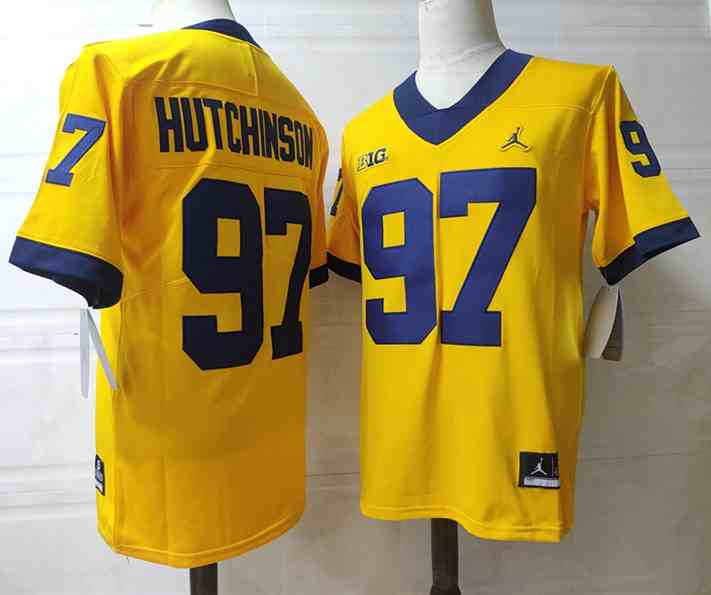 Men's Michigan Wolverines #97 HUTCHINSON Yellow Stitched Jersey