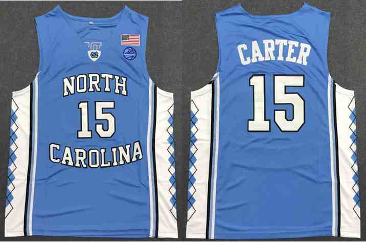 Men's North Carolina Tar Heels 15 Vince Carter Blue College Basketball Jersey-1