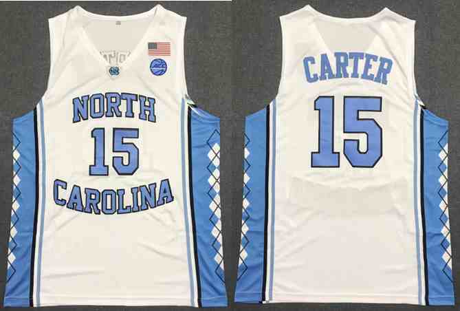 Men's North Carolina Tar Heels 15 Vince Carter White College Basketball Jersey-1