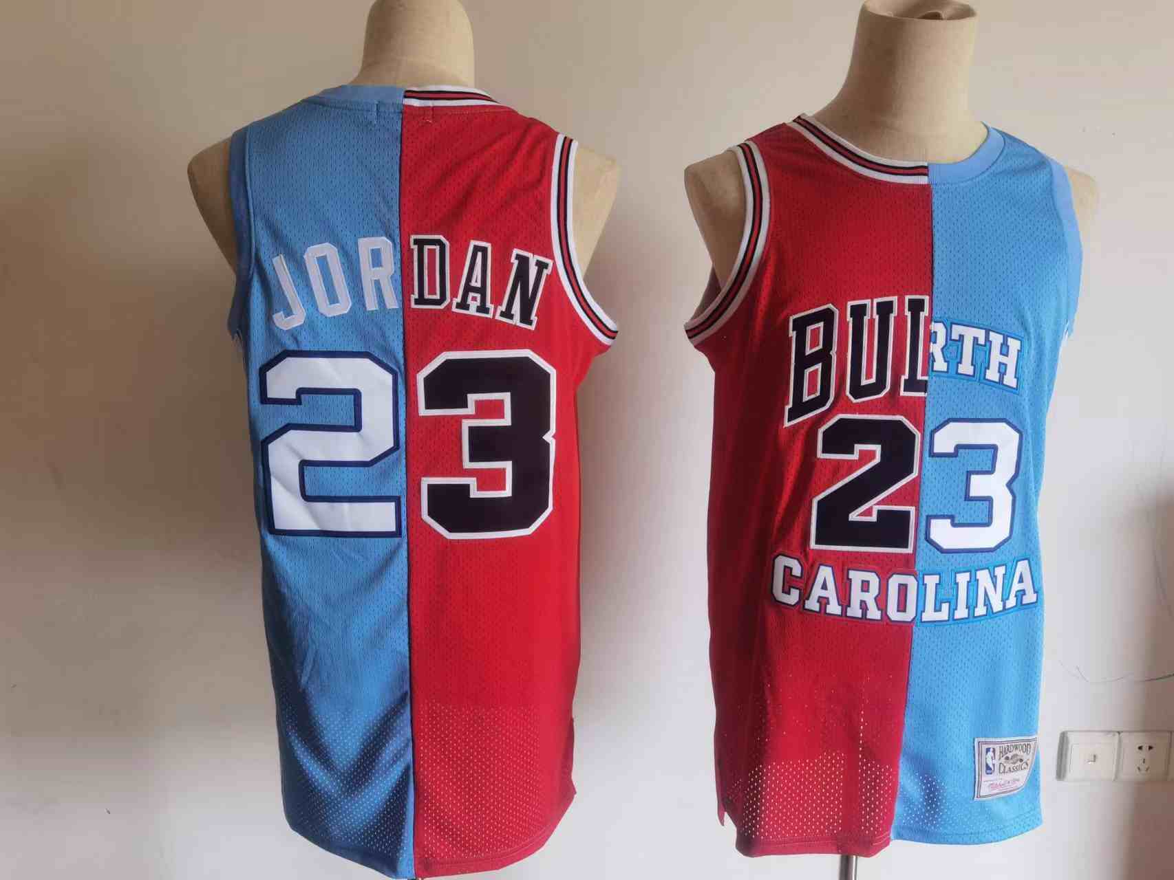 Men's Bull North Carolina  Tar Heels #23  Michael Jordan Red Blue Split Edition Mesh College Basketball Jersey