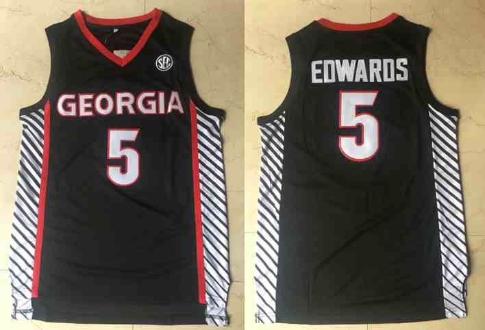Georgia Bulldogs #5 Anthony Edwards Black College Basketball Jersey