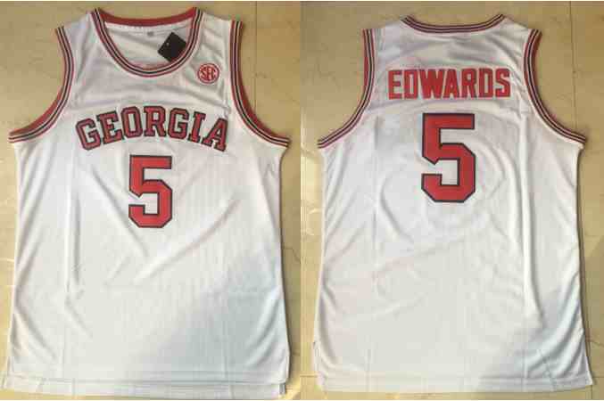 NCAA Georgia Bulldogs #5 Anthony Edwards White College Basketball Jersey