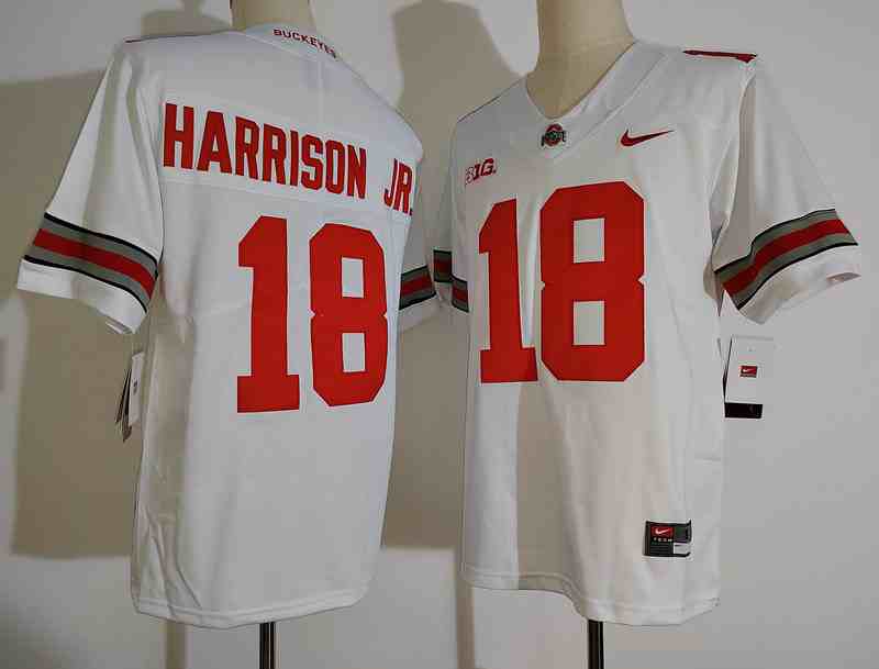 Mens NCAA Ohio State Buckeyes 18 HARRISON JR  White  College Football Jersey