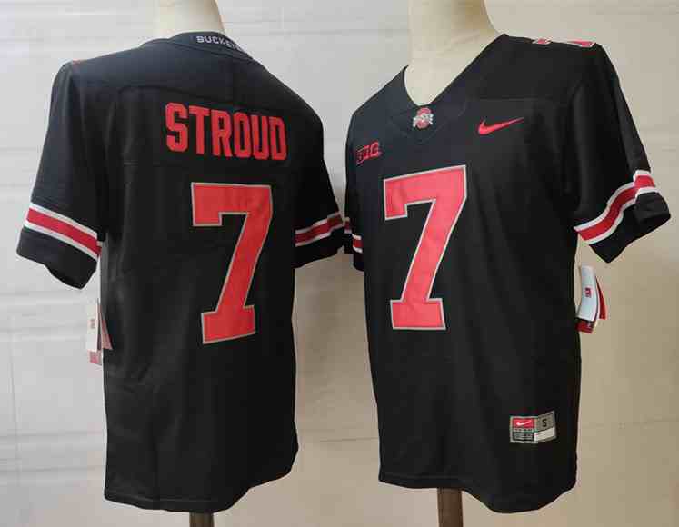 Mens NCAA Ohio State Buckeyes 7 STROUD Black red letter College Football Jersey