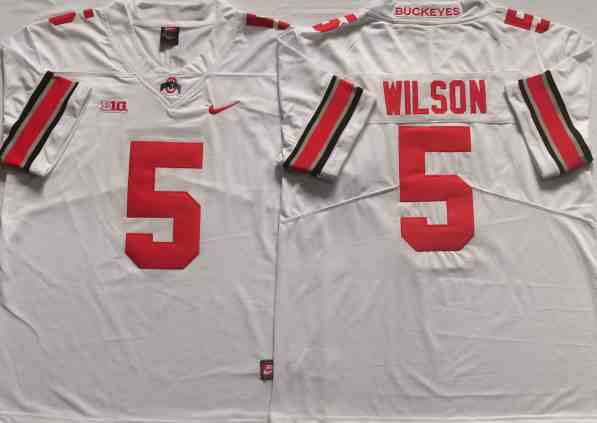 Mens NCAA Ohio State Buckeyes 5  WILSON white College Football Jersey