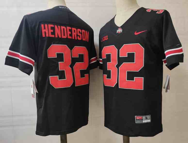 Mens NCAA Ohio State Buckeyes 32 HENDERSON Black red letter College Football Jersey