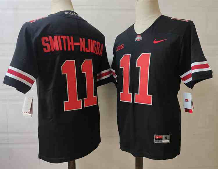 Mens NCAA Ohio State Buckeyes 11  SMITH-NJIGBA Black red letter College Football Jersey