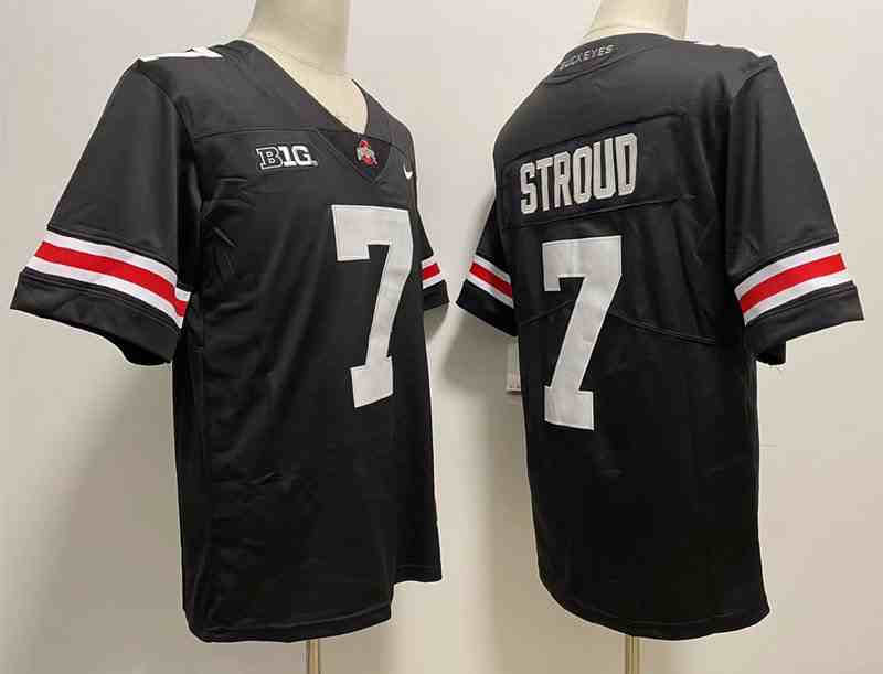 Mens NCAA Ohio State Buckeyes 7 STROUD Black White letter College Football Jersey